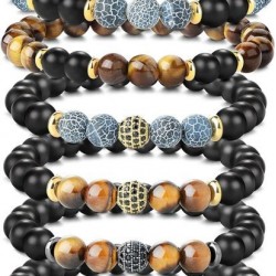 8MM Bead Bracelets For Men Women Lava Rock Lion Leopard Beaded Bracelets Set